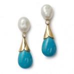 Turquoise, diamond and pearl earrings